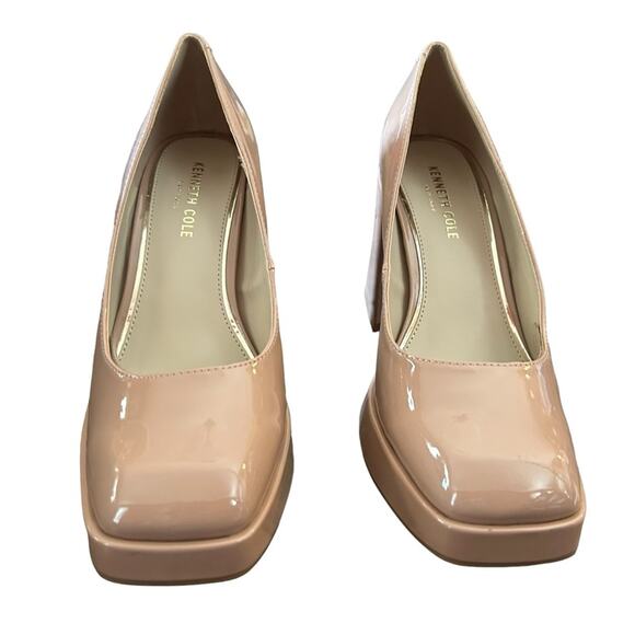 Kenneth Cole Bri Platform Patent Pumps Buff Flare Block Heel Square Toe SZ 8.5 - Picture 5 of 11